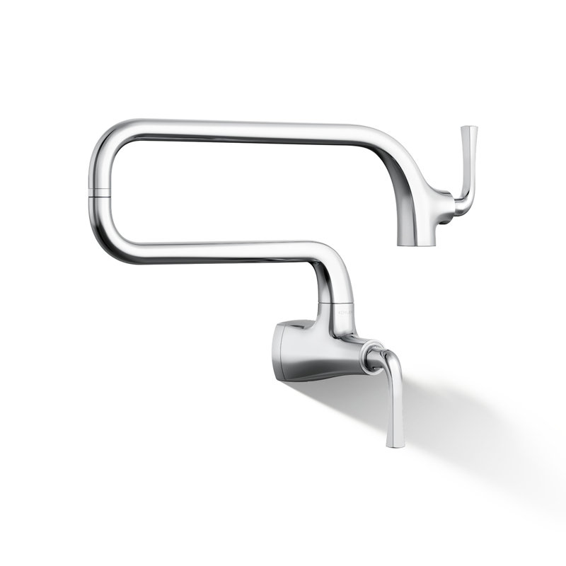 Graze Wall-Mount Pot Filler Faucet, Swing Arm Kitchen Pot Filler Faucet, Polished Chrome