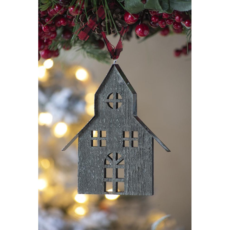 Rustic Black Wooden House Hanging Ornaments Set of 12