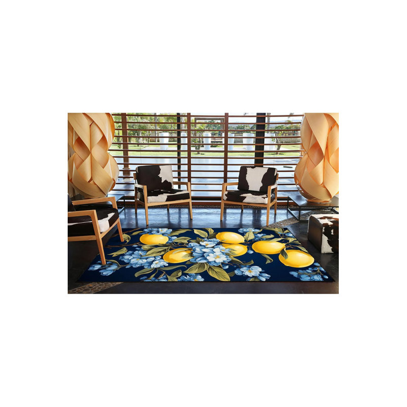 Tapis décoratif moderne à motif floral Lemon, Sous-tapis rectangulaire 2 pi 6 po x 4 pi 11 po