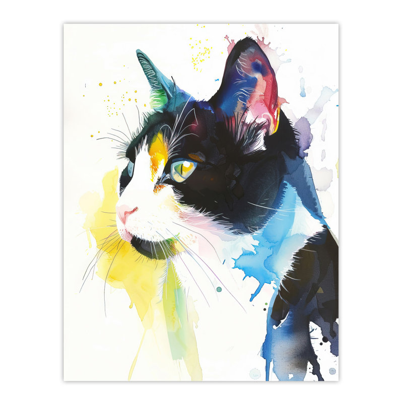 Tuxedo Cat Lover Bright Watercolour Wall Art Print