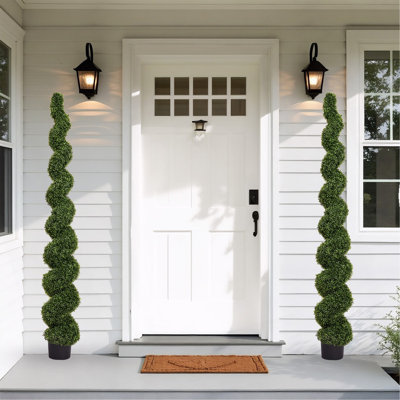 Spiral Topiary Trees Artificial Outdoor Faux Boxwood Plants Large Twisted Green Potted Trees For Garden Front Porch Patio Planter Decoration