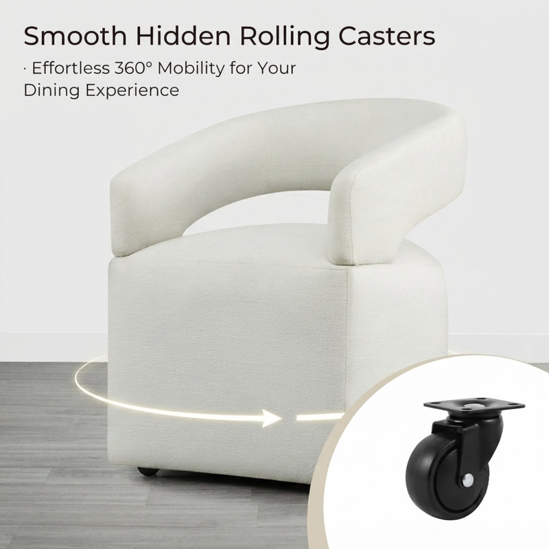 Doley Performance Fabric Dining Chair with Hidden Casters, Ivory