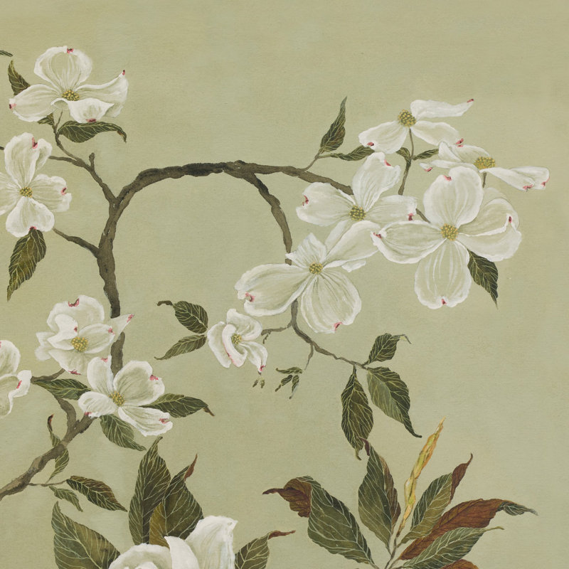 Green Chinoiserie Painting by Laurel-Dawn Latshaw, 40" H x 24.5" W