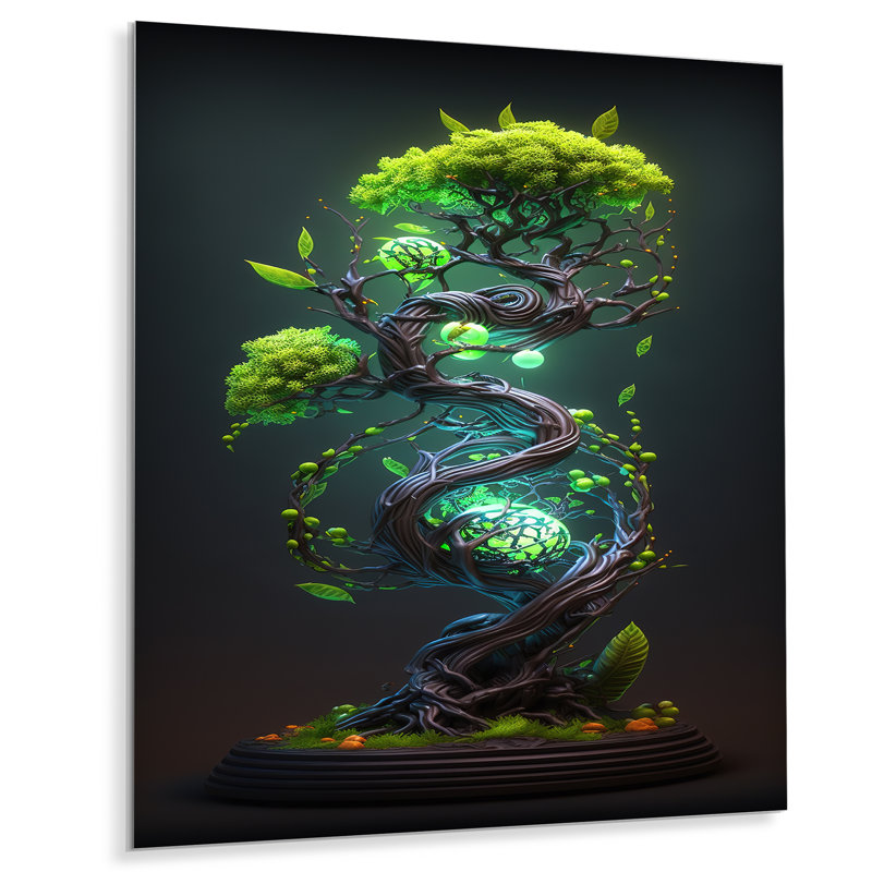 Bonsai tourbillon arbre néon I - décoration murale arbre en métal, H 20 po x l 12 po x P 1 po