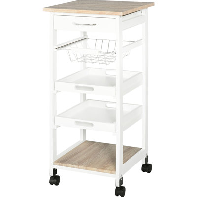 White Rolling Kitchen Cart - With For Utensils And Dishes Wheels Storage Cosmetics Fruits