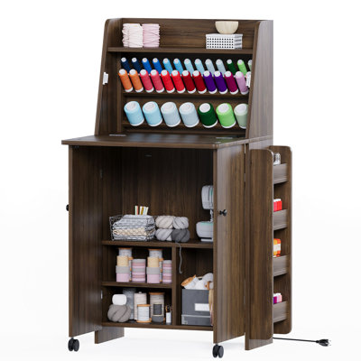 Table de couture pliable avec plateforme pour machine à coudre et rangement, station de travail compacte avec organiseur de fil intégré