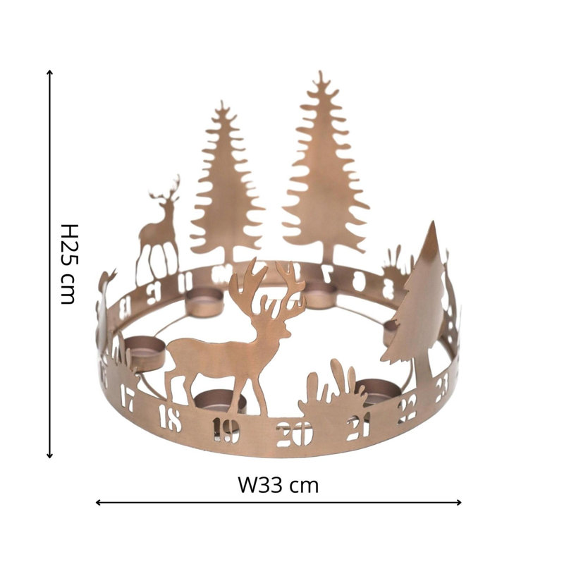 Round Metal Advent Forest Tealight Centrepiece in Copper