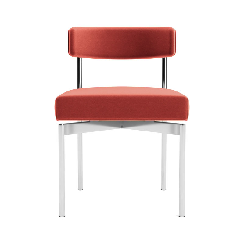 Remy Upholstered Dining Chair, Performance Velvet - Sienna, Polished Stainless Steel