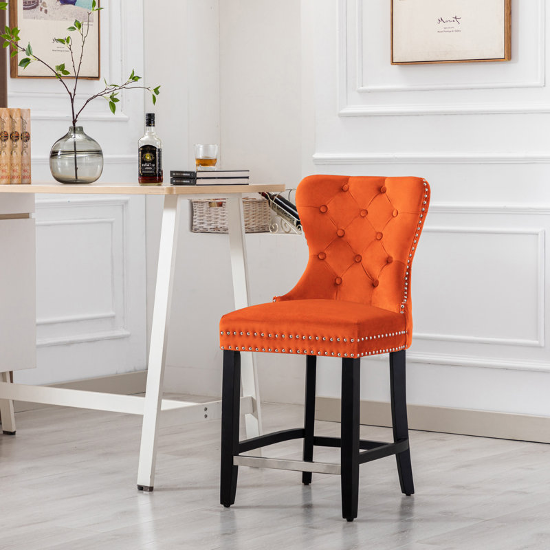 Tabouret de bar et de comptoir Kirsten, Tabouret de comptoir (siège d’une hauteur de 24, Orange / cadre noir