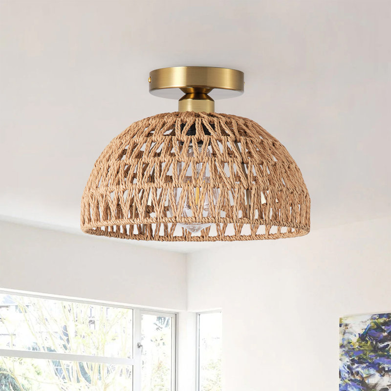 1-lamp brown paper rope adjustable iron ceiling light