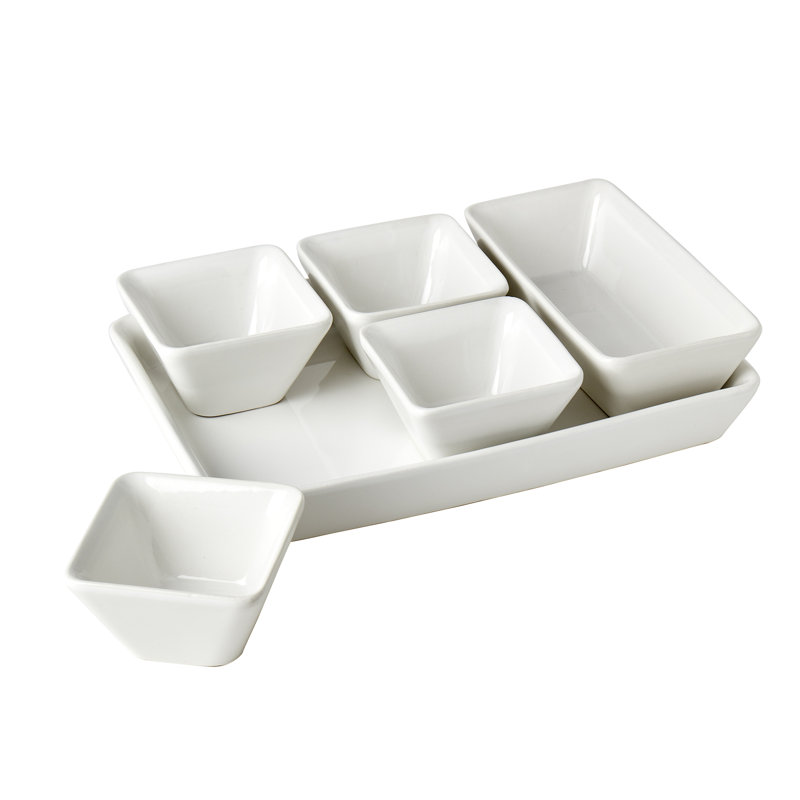 White Rectangular Ceramic 6-Piece Serving Set