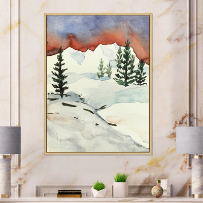 Sapins sur une montagne enneigée - reproduction sur toile