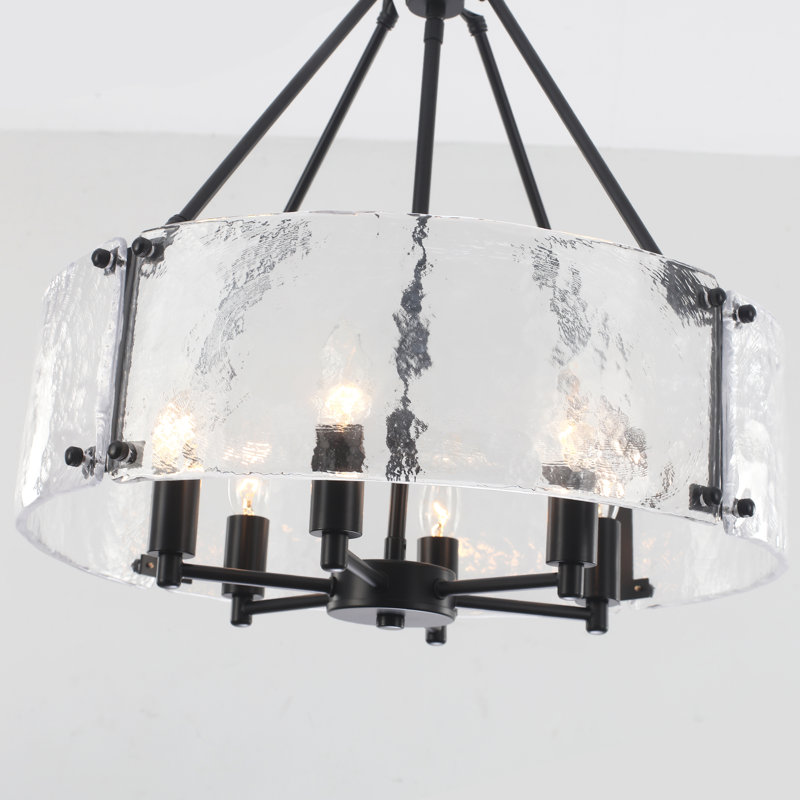6 - Light 19.69'' Dimmable Modern Drum Candle  Chandelier With Glass Shade, Black