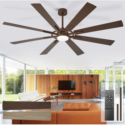 72 Inch Large Ceiling Fan with Light, Modern 8-Blade Walnut and Wood Grain Indoor Outdoor Fans with Remote Control Dimmable Light, Quiet DC Motor Reversible 6 Speed Timer
