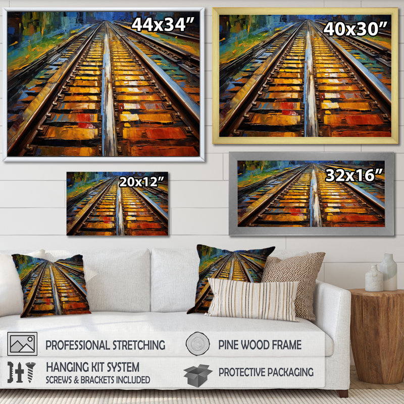 " Orange Train Rails Track ", Silver Picture Framed, 34" H x 44" W x 1.5" D