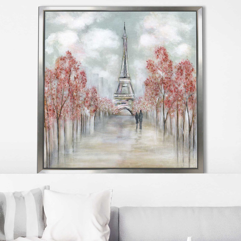 Paris au printemps par Tava Studios - Peinture, Cadre flottant argent, H 31,5 po x l 31,5 po x P 2 po