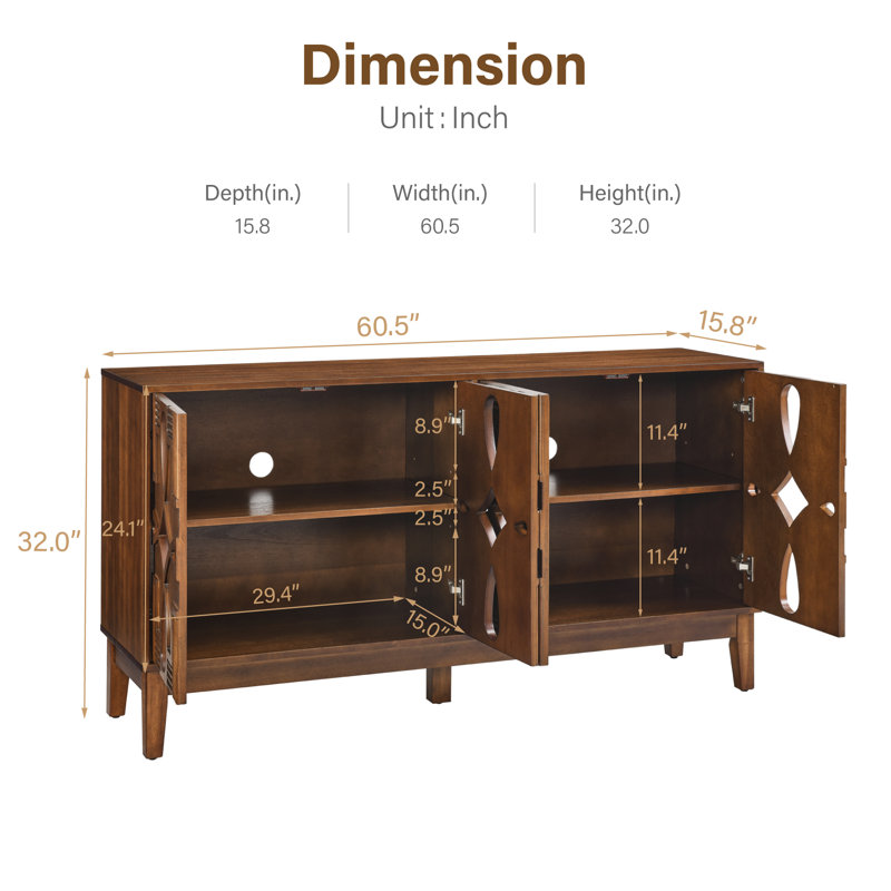 Multifunctional Sideboard Cabinet & Tv Console Table, 4-door Storage Cabinet With Adjustable Shelves