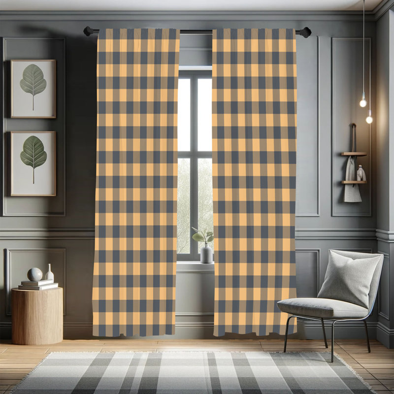 Charlton Home® Plaid Curtains, Lumberjack Buffalo Checks Art, 28" W x 63" L, Navy Blue/White