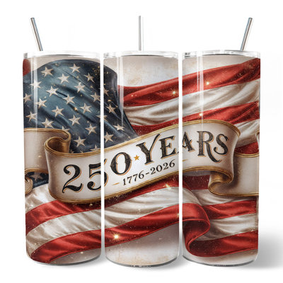 Vintage 250 Years American Flag 20oz Personalized Tumbler With Lid and Stainless Steel Straw, Patriotic USA Independence Day Gift Cup