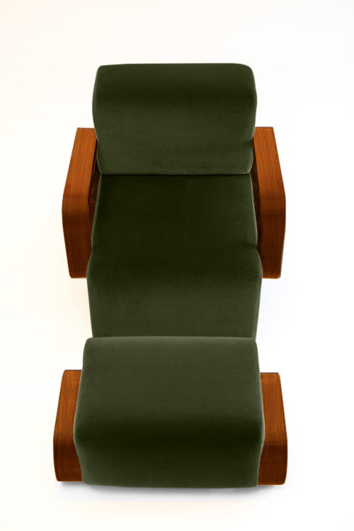 Cayenne Chair with Ottoman, Evergreen Velvet, Brown Oak