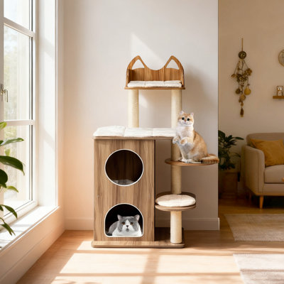Arbre à chat en bois 48 po pour chat avec chaton à 2 étages