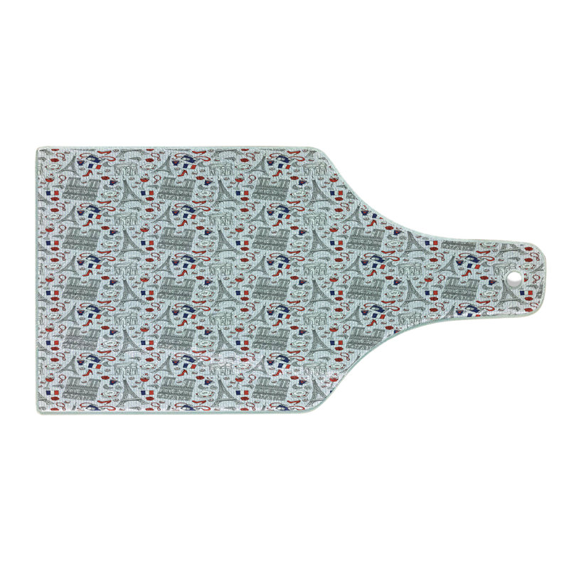 Ambesonne Eiffel Tempered Glass Cutting Board French Travel Pattern Multicolor