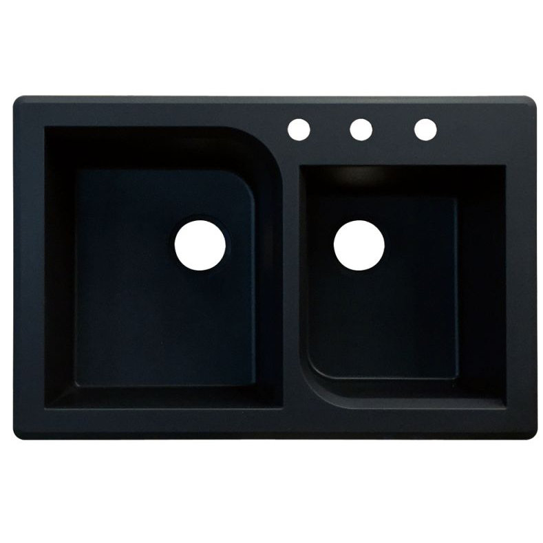 Radius 33.0625'' L Double Bowl Granite Kitchen Sink, Black, 3 hole
