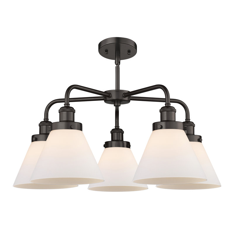 Lustre suspendu 5 lumières Cone, Blanc mat, Bronze huilé