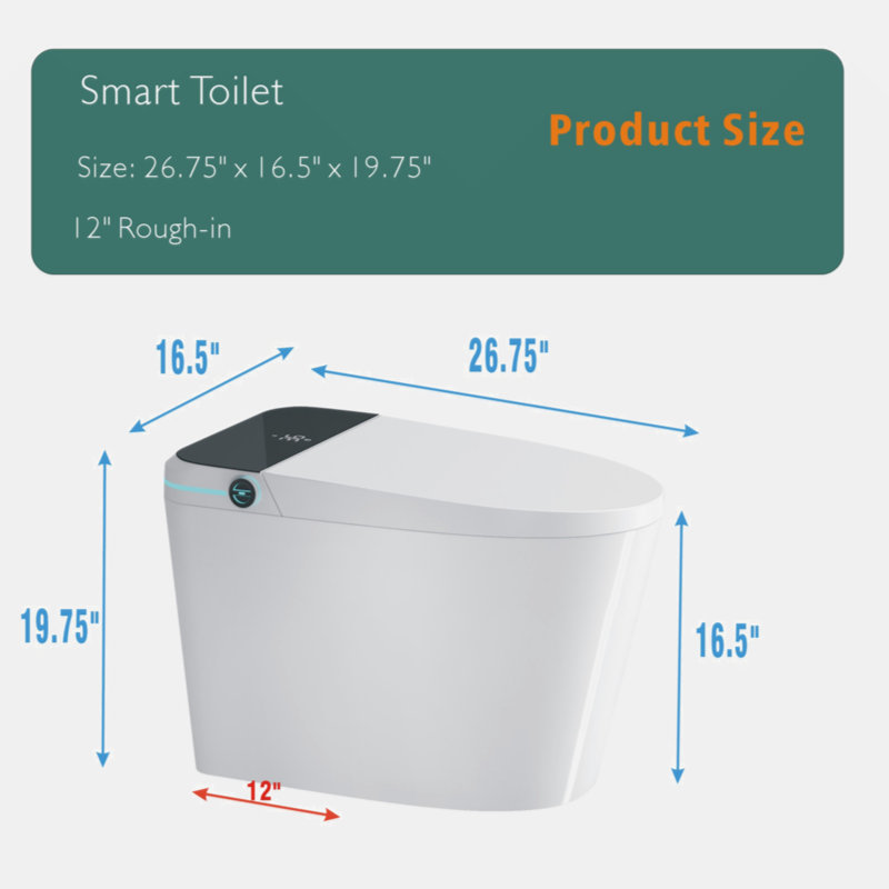 Modern Smart Toilet With Bidet Seat Built-In, Intelligent Toilet  Auto Open/Close Seat, Foot Sensor, LED Display,Night Light, Warm Water & Dryer,White