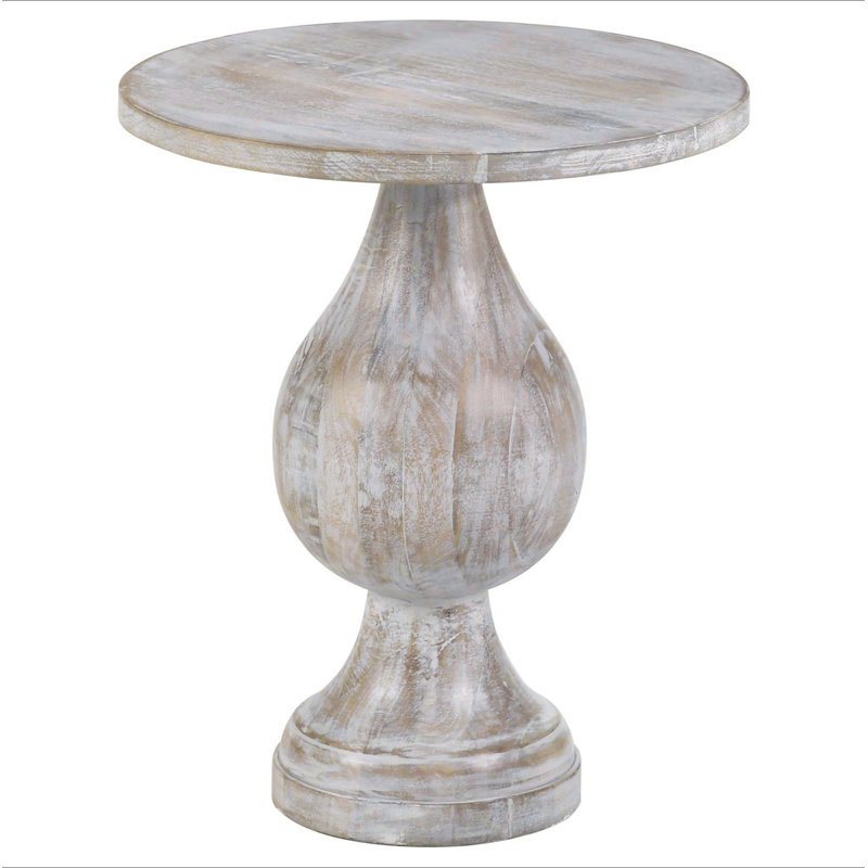 Table d'appoint piédestal blanc délavé, Ivoire ivoire