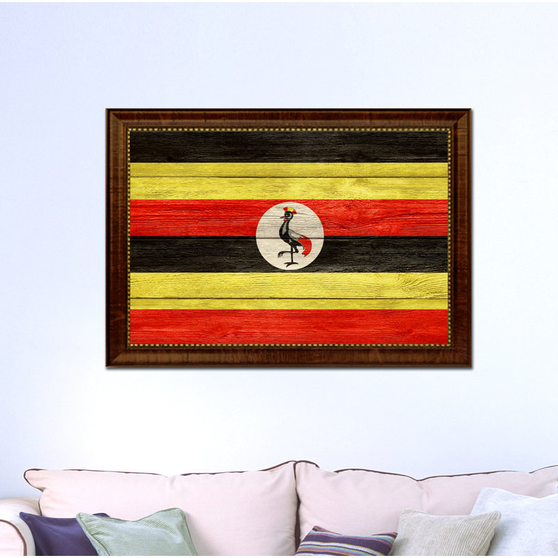 «Ouganda Country Flag», peinture sur toile encadrée, H 15 po x l 21 po x P 1 po, Brun