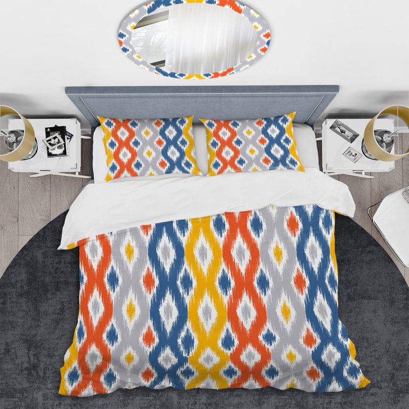 Ensemble de housse de couette à motif multicolore en tissu Ikat, Housse de couette pour grand lit et 2 taies décor