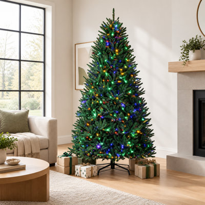 Sapin de Noël pré-illuminé à charnières de 2,74 m (9 pi) avec lumières DEL blanc chaud et multicolores