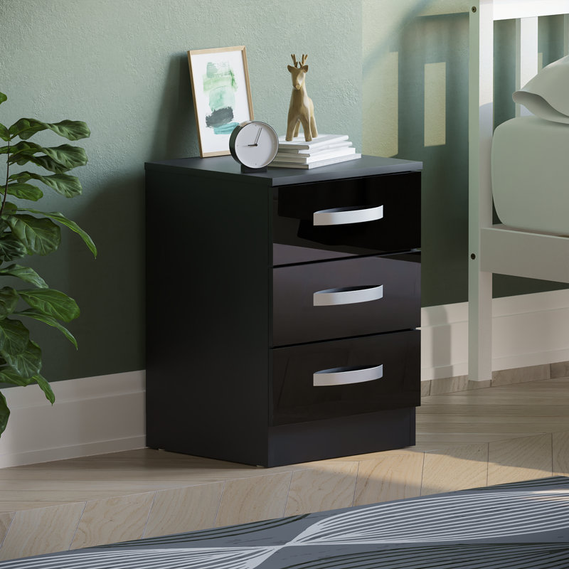 Arkadij 3 Drawer Fronts Bedside Table, Black