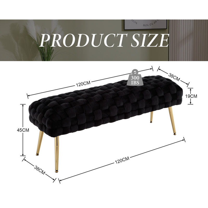 Velvet Upholstered Bench, Black