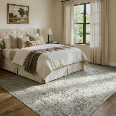 Short Cashmere Vintage Full-Cover Tribal Area Rug Green 274X366cm (Short Cashmere 350G + 180G Felt + TPE Backing + White Base)