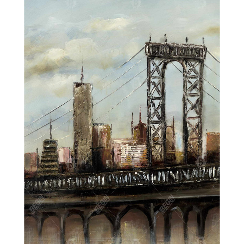 City Bridge by a Cloudy Day - Brown Cities Canvas Decor