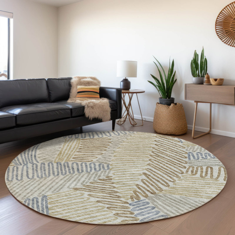 Tapis taupe Prisco lavable à la machine de qualité supérieure, Rond 8 pi
