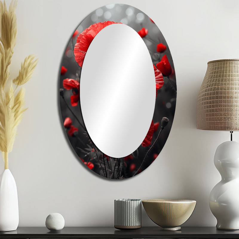 Miroir mural rouge et rouge coquelicots et monochromes II, 36 po x 24 po