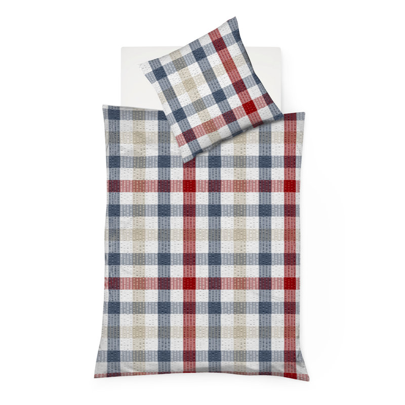 Cotton Chequered Duvet Cover Set with Pillow Shams Included, 155 x 200 cm + 80 x 80 cm