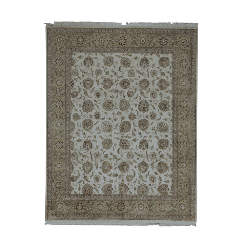 Tapis ivoire et doré de haute qualité noué à la main