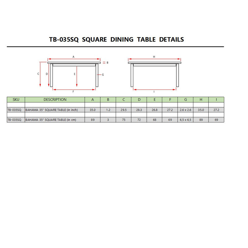 Bahama Outdoor Square Teak Bistro Table