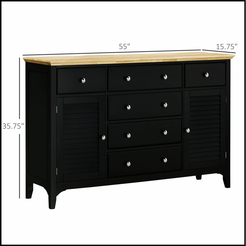 Buffet durable avec tablettes réglables et tiroirs, parfait pour le rangement de la cuisine et du café.