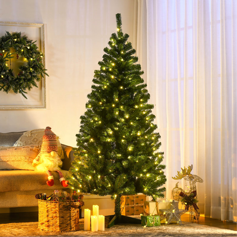 Arbre de Noël artificiel haut 6 pi avec 584 branches, 212 lumières DEL blanc chaud ou coloré, ouverture automatique, 6'