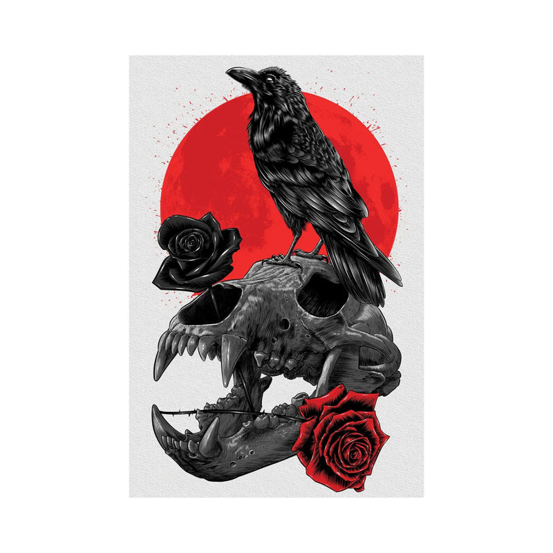 Raven Skull by Alberto Perez - Wrapped Canvas Painting, 66.04 cm H x 45.72 cm W