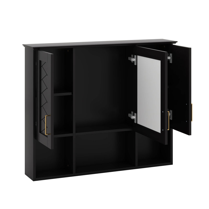 Armoire de salle de bain à miroir, armoire de pharmacie murale avec tablettes réglables, Noir