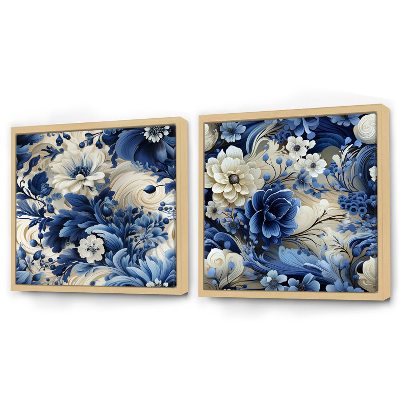 Stamford - Ensemble de 2 collages floraux carrés, Cadre flottant brun, H 30 po x l 61 po