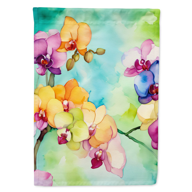 Orchidées dans un drapeau de jardin à l'aquarelle