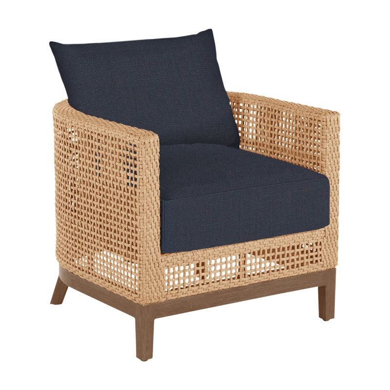 Peninsula Barrel Chair, No welt + Standard fill, Linen Navy, Light Raffia/Natural Sandalwood