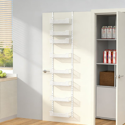 Organisateur de garde-manger étroit au-dessus de la porte, support de panier en métal réglable à 8 niveaux pour la cuisine, la salle de bain et les épices, conception de porte peu encombrante